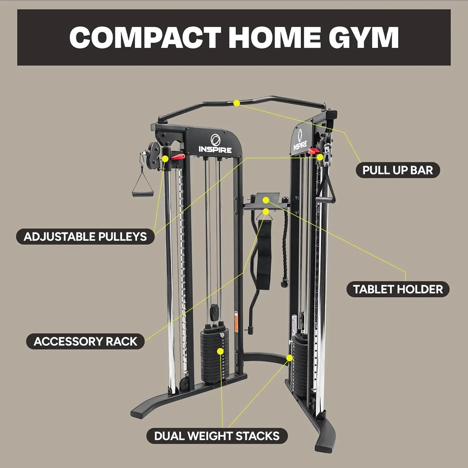 Fitness FTX Functional Trainer - Compact at Home Workout Machine with Accessories - Space Saving Design - Home Gym Cable Machine