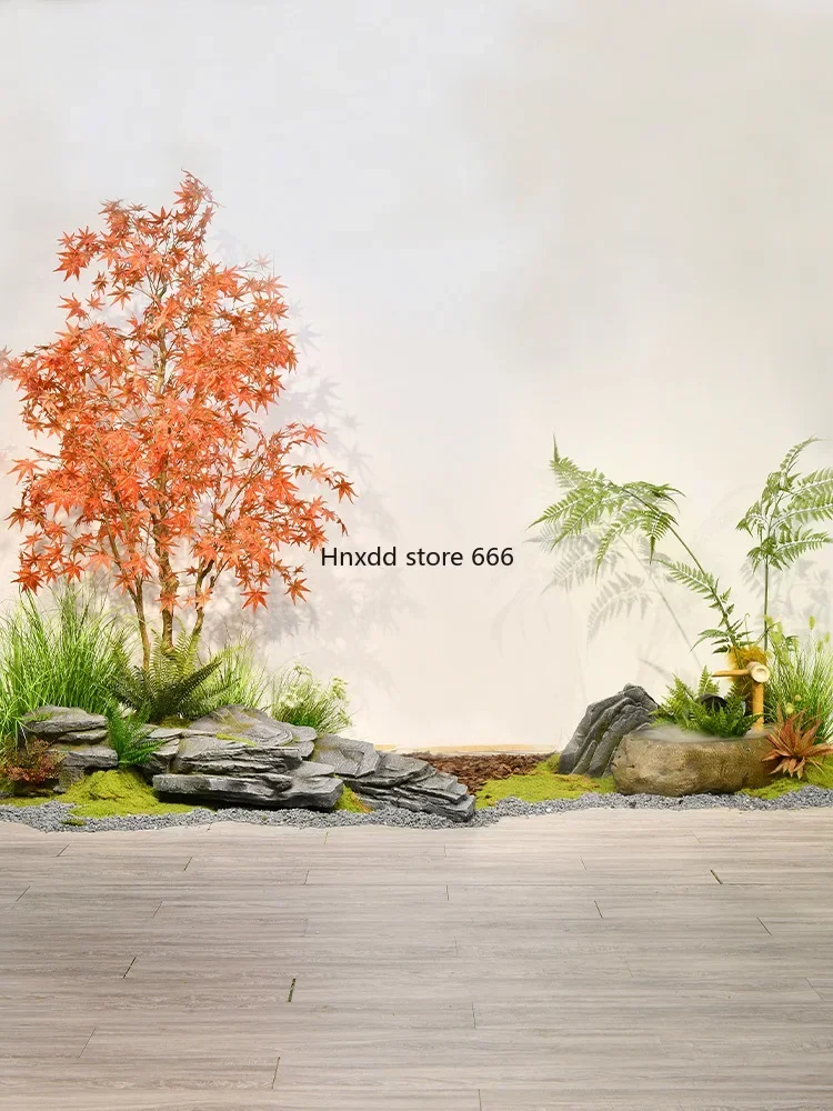 Indoor simulation red maple rockery stone landscaping flowing water ornament