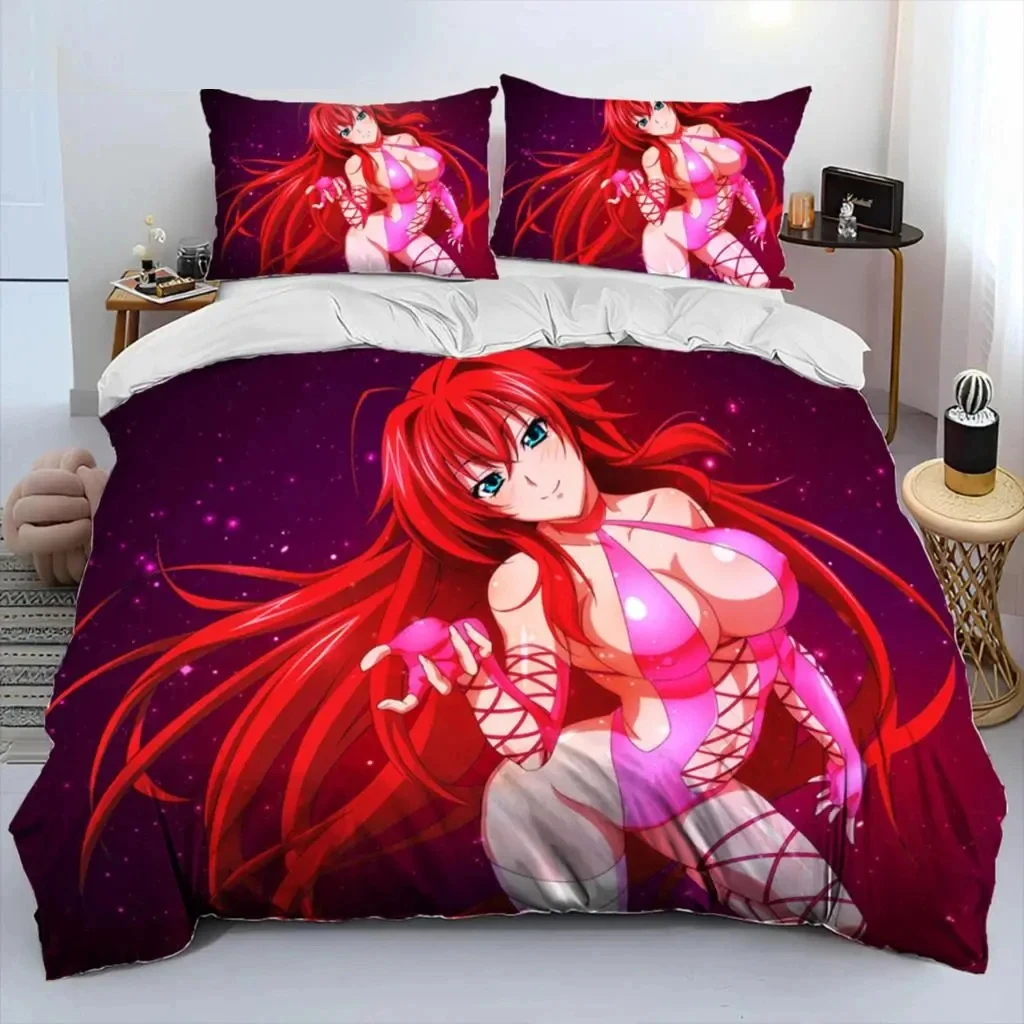 Anime High School DxD Sexy Rias Bedding Set,Duvet Cover Bed Set Quilt Cover Pillowcase,King Queen Twin Size Boys Girls Adults