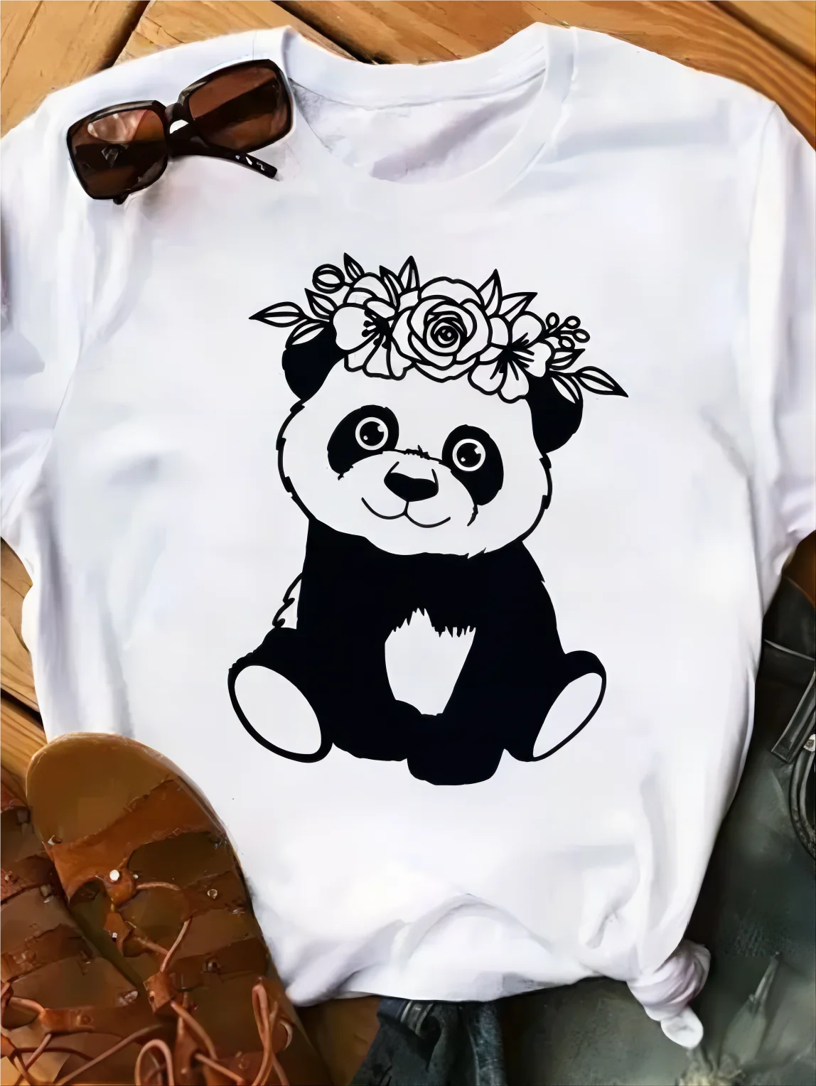 NOVEDAD DE VERANO 2025, camiseta holgada transpirable de secado rápido con estampado de Panda para mujer, Top de manga corta con cuello redondo para deportes de ocio al aire libre