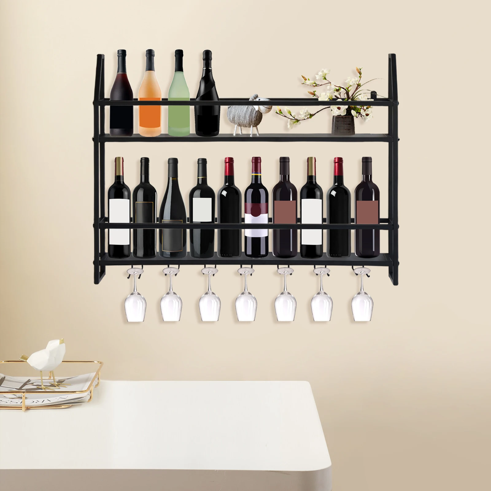 Wall Mounted Wine Rack Industrial Wine Glass Rack Wall Glass Holder Drink Holder For Hanging Bottles And Glasses