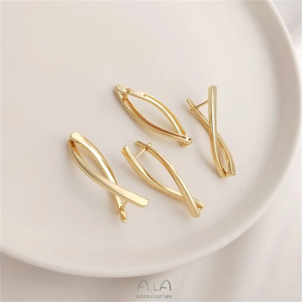 14K Gold Wrapped Twisted Earrings Fashionable Luxurious Fish Shaped Ear Buckle DIY Ear Jewelry Handmade Material Accessories