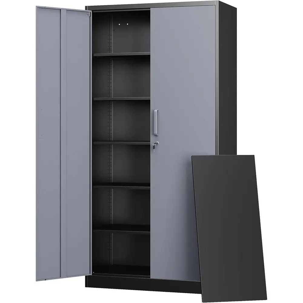

72'' High 36'' Wide 18'' Deep 5-Shelf Steel Storage Cabinet with Lock, Black/Gray for Garage or Office