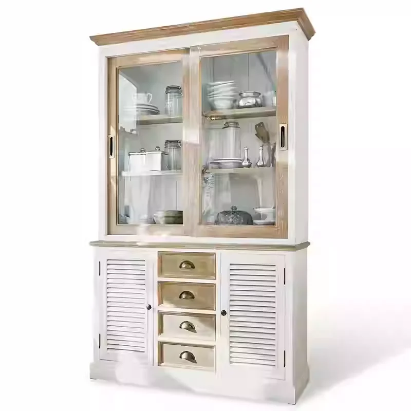 American-Style Solid Wood Wine Cabinet for Home Kitchen Decorative Storage Furniture for Restaurant Use