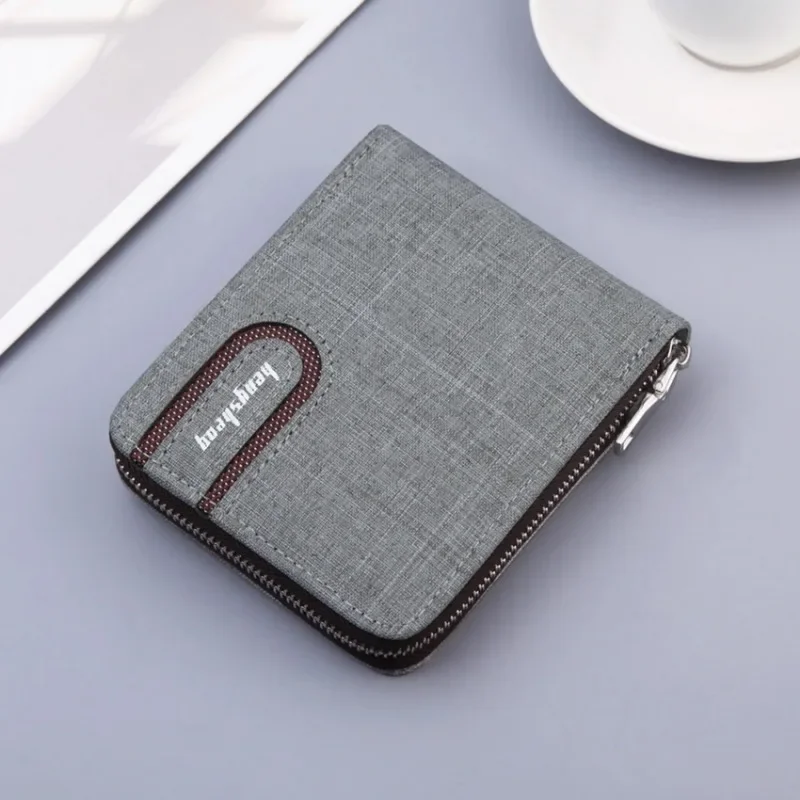 Wallet Canvas Solide Short Wallets Men Zipper Vintage Male Purse Coin Pouch Multi-functional Cards Wallet