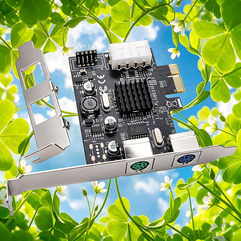 Tarjeta de Expansión PCI Express X1 a Puerto de Teclado y Ratón PS2, Adaptador PCIE a Doble Puerto PS/2 con Cabezal USB de 9 Pines y Soporte de Perfil Bajo