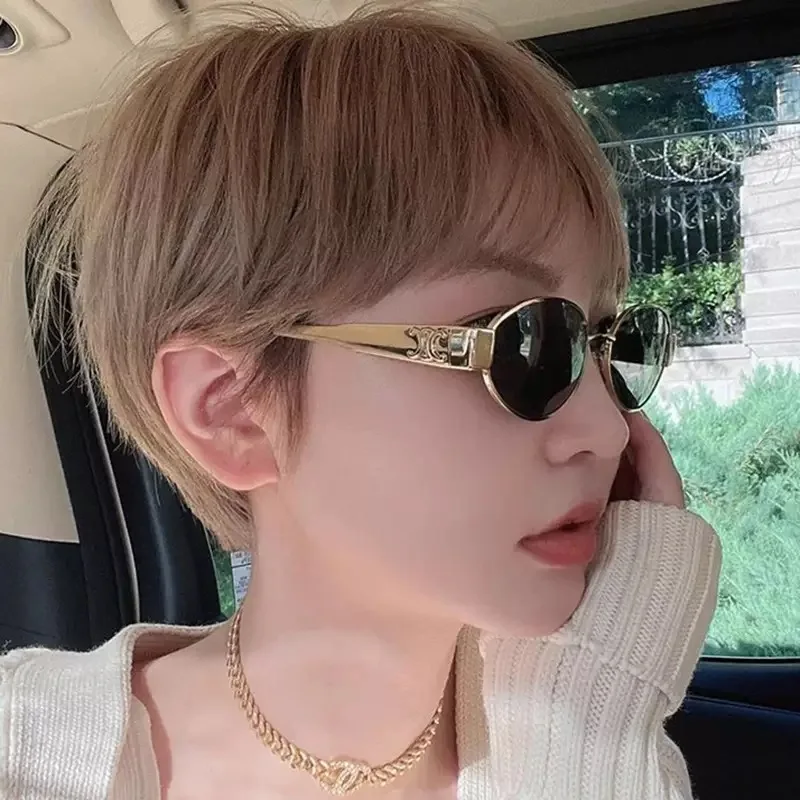 

Gold Retro Oval Women's Sunglasses Fashion Designer Outdoor Men's UV Protection Driving Glasses Trendy Street Casual Accessories
