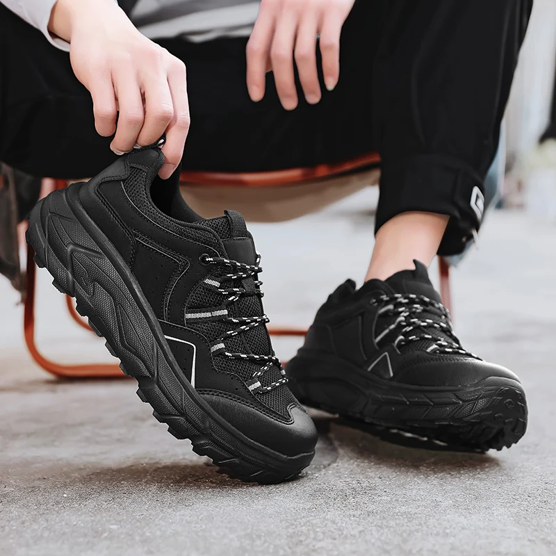 Hiking Mens Mesh Breathable Sports Casual Fashion Trend Lightweight Thick Soled Dad Shoes for Men Large Size Outdoor Sneakers