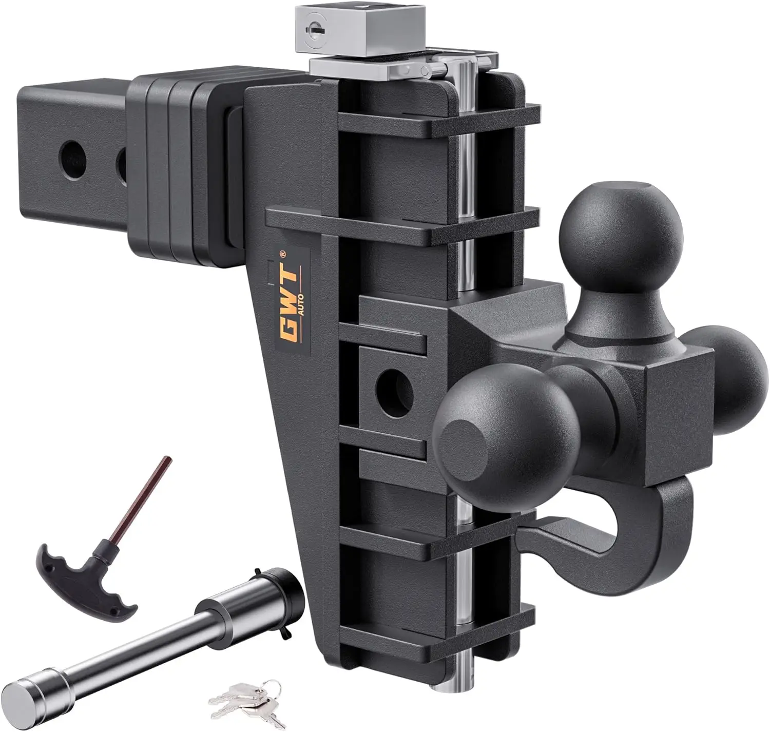 

Регулируемое трехшаровое сцепное устройство для прицепа с крюком, подходит для приемника 2,5 дюйма, вылет 6 дюймов, 18500 фунтов, класс 3 GTW, для тяжелых грузовиков