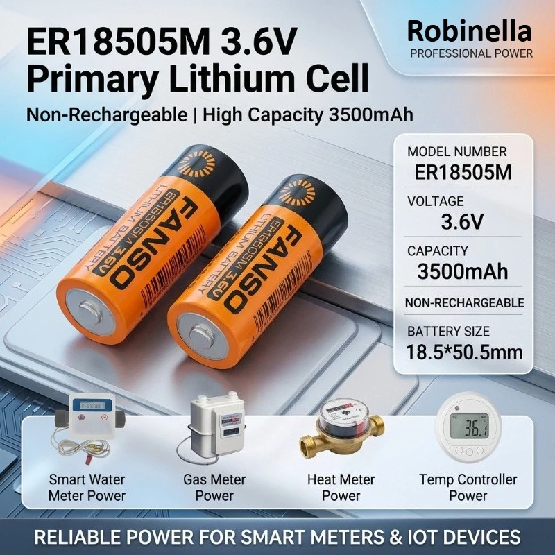 ER18505M 3.6V Primary Lithium Cell Non-rechargeable Battery for Smart Water Meter Gas Meter Heat Meter Temperature Controller
