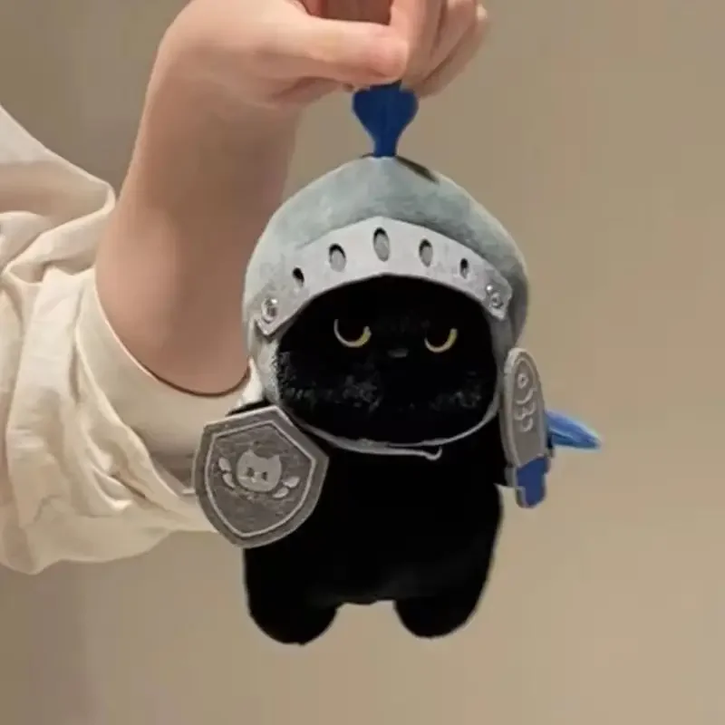 Cute Cat  Accompanying Doll Shield Knight Cat Plush Doll Detachable Cute Cat Plush Toy Silly Soft Black Cat Stuff Toy Children