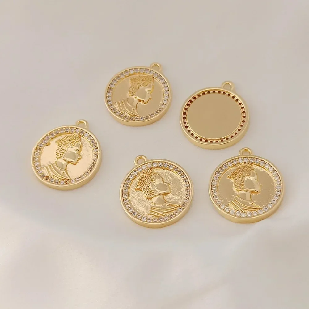 

14 К позолоченный и циркон, фигурка королевы, монета, круглая подвеска, браслет, ожерелье, ювелирный аксессуар ручной работы «сделай сам»