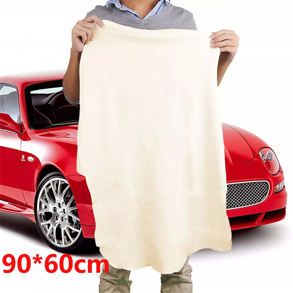 Paño de cuero de gamuza Natural, toalla Extra grande para limpieza de coche, lavado y secado, 90x60cm, paño de limpieza de vidrio para el hogar y la cocina
