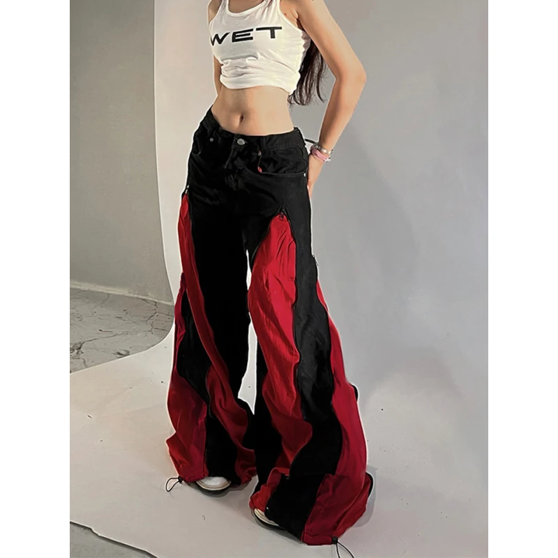 

Зимние женские джинсы Y2K, широкие джинсы-багги в стиле Харадзюку, ковбойские брюки с пэчворком, японский гранж, дизайнерские мужские широкие джинсы-стакед