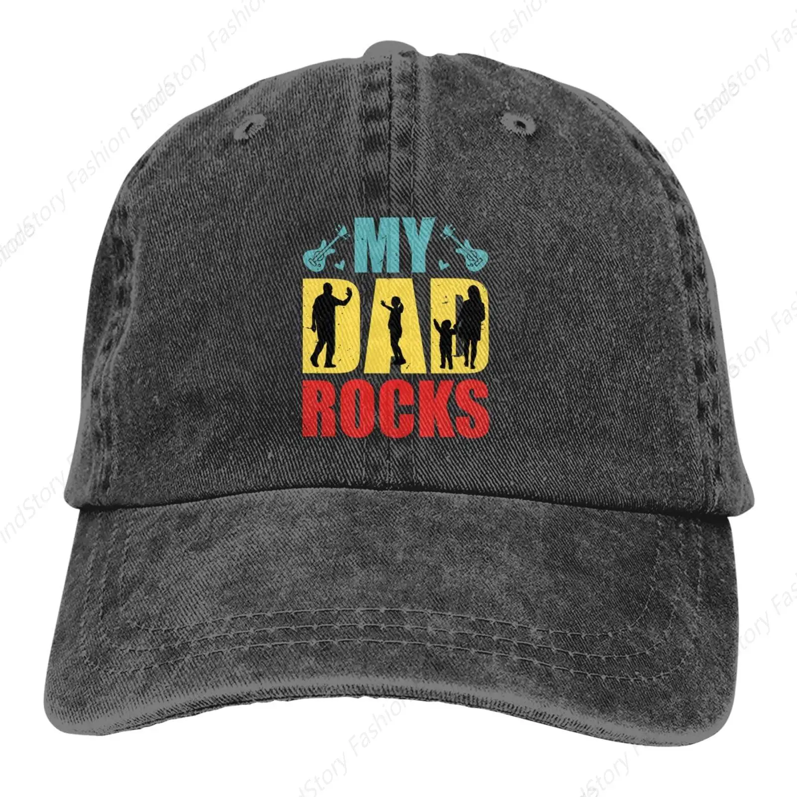 

My Dad Rocks Baseball Cap Unisex Vintage Trucker Denim Hat Adjustable Cowboy for Men Women Casual Hip-hop Sports