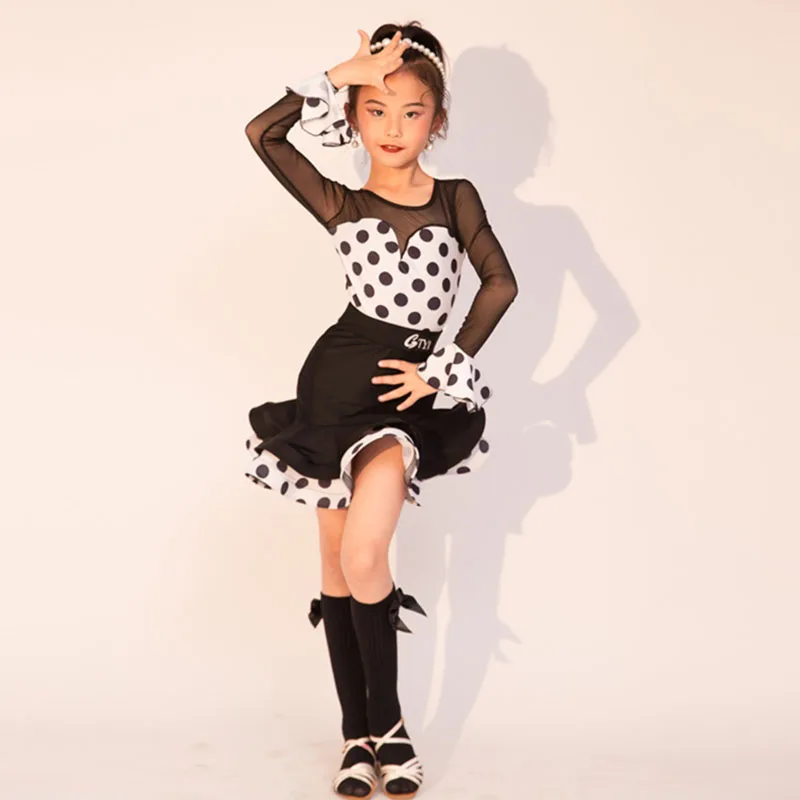 Latin Dance Suit 2023 Autumn and Winter New Wave Point Advanced Sense Training Suit Girls' Set