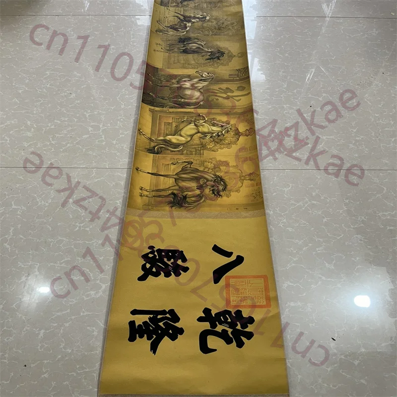 

Китайская древняя рисованная бумага, картина Лан Шинина «Восемь лошадей эпохи Цяньлун», длинный свиток-картина