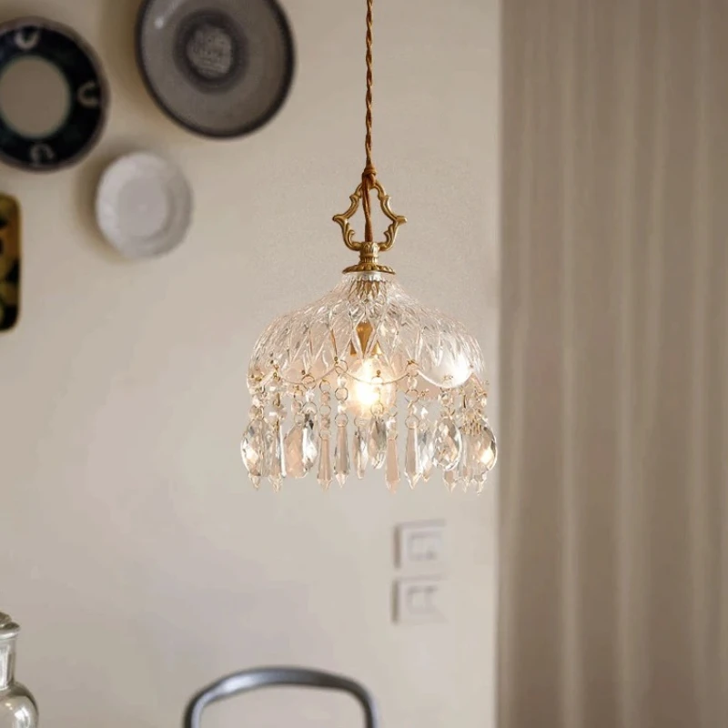 Francuska Retro Szklana Lampa Wisząca LED Luksusowy Artystyczny Żyrandol do Sypialni Baru Restauracji Lampa Sufitowa Nad Stół z Żarówką E14