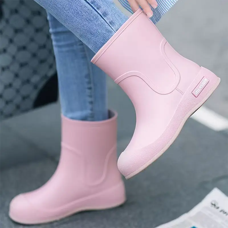 Women\'s High Top Flat Sole Slip-On Rain Boot Soft Sole Non Slip Waterproof Detachable Cotton Cover Kitchen Work Shoe Garden Shoe