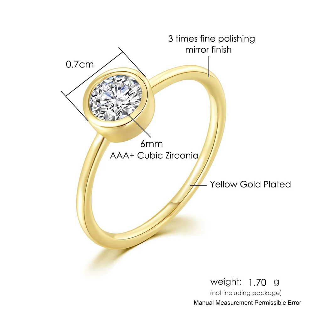 Minimalist Promise Dating Solitaire Ring for Women Round Zircon Crystal Gold Color Finger Marriage Ring Accessories Jewelry R135