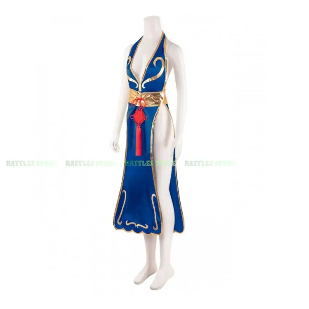 Chun Li Cosplay Jurk Sexy Vrouwen Qipao Kostuum Spel Sf Roleplay Hangende Hals Jurk Chunli Outfit Uitvoering Halloween Feestpak