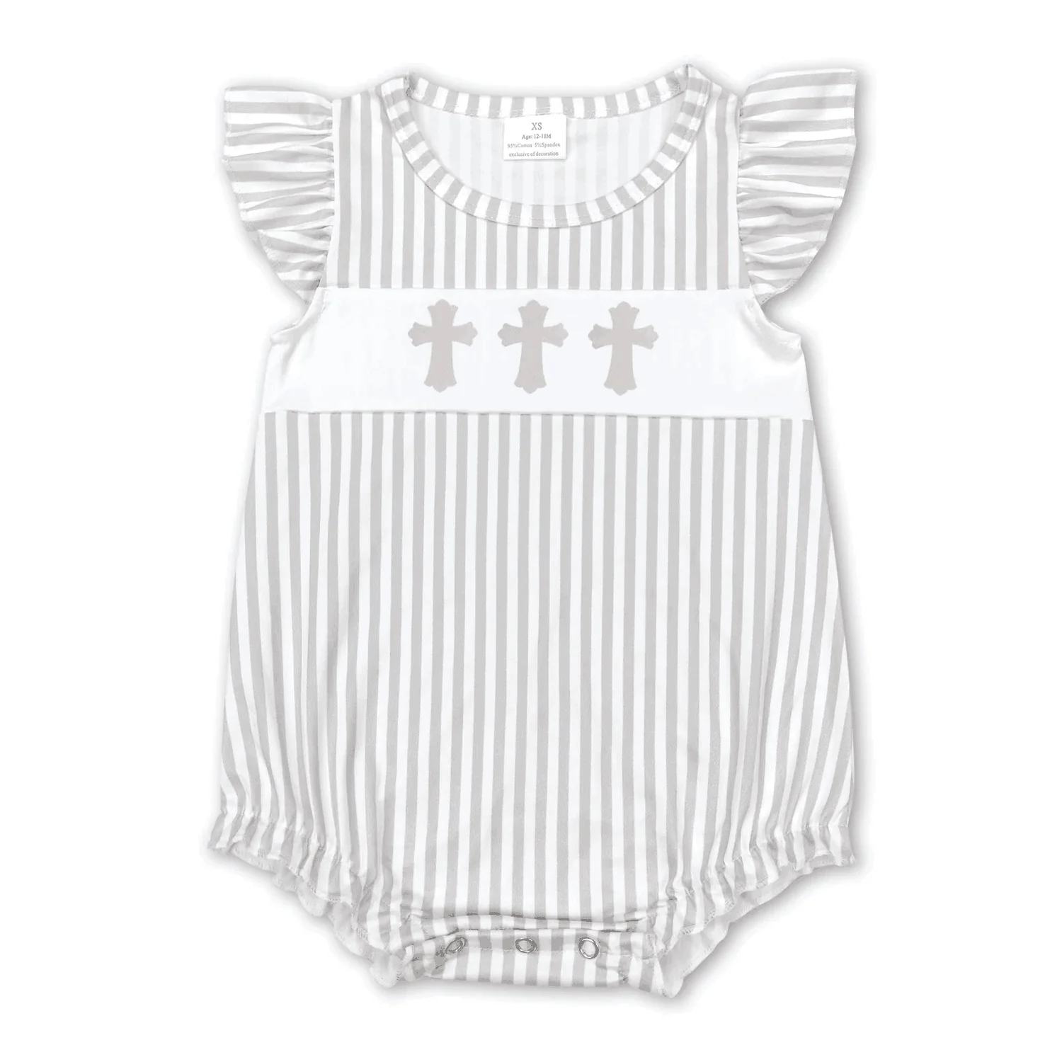 

Baby Girls Easter Cross Flutter Sleeve Romper Infant Stripe Pattern Soft Cotton Holiday Outfit for Spring