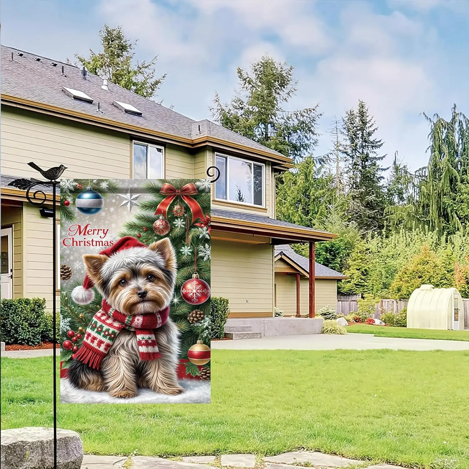 عيد الميلاد حديقة العلم يوركشاير جحر الكلب العلم عيد الميلاد عطلة ديكورات للباحة 12x18 بوصة مزدوجة الوجهين في الهواء الطلق الشتاء راية HZZ