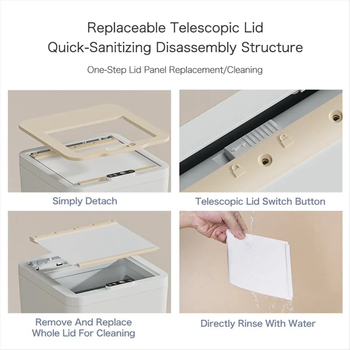 

BABQ 6L Rechargeable Smart Sensor Trash Can W/Hidden Pull Lid Auto Close for Desk/Car Mount, Office/Toilet Anti-Odor