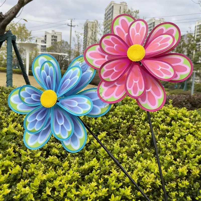 หมุนตะไลตกแต่งสวนกังหันลมของเล่น 2 ชิ้นดอกไม้ที่มีสีสันกังหันลมสำหรับเด็กผู้ใหญ่กิจกรรมกลางแจ้งใช้ B2EB