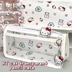 Kawaii Transparent Hello Kitty Pencil Case Sanrio Pochacco Pen Bag Large Capacity Capybara Cosmetic Bag Stationery Organizer