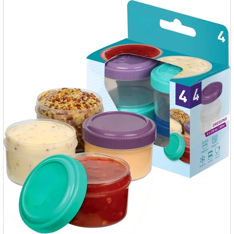 

4-count Salad Dressing and Condiment Containers with Lids for Lunch