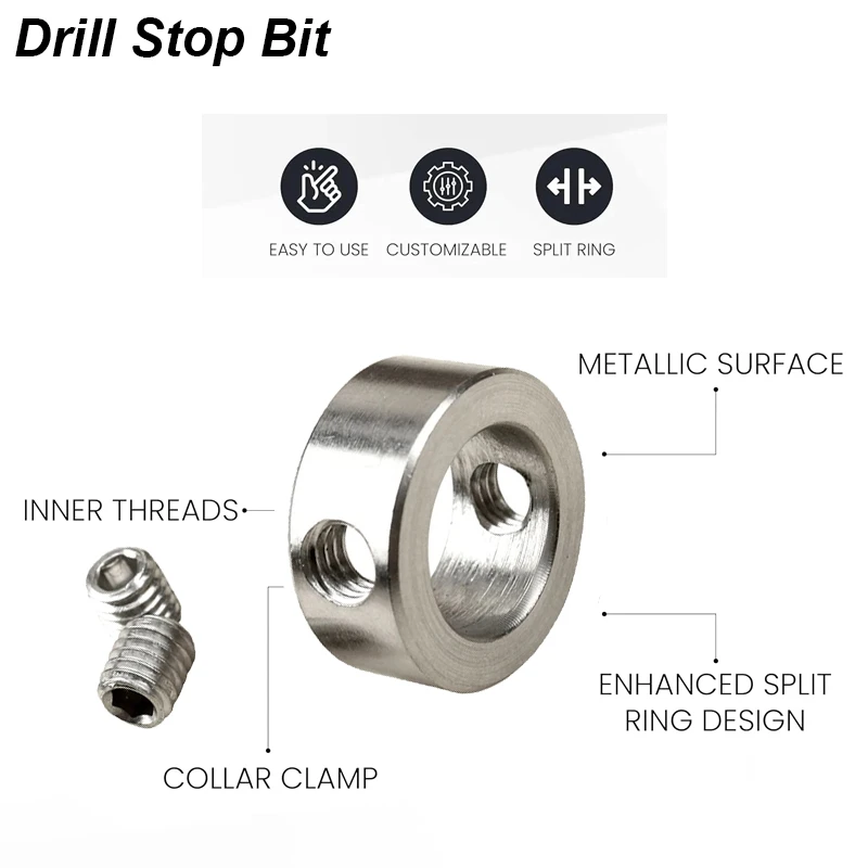 Drill Bit Depth Stopper Limiter Collar Set Limit Ring Stop Control Adjustable Attachment Guide Gauge Position Precision Kit