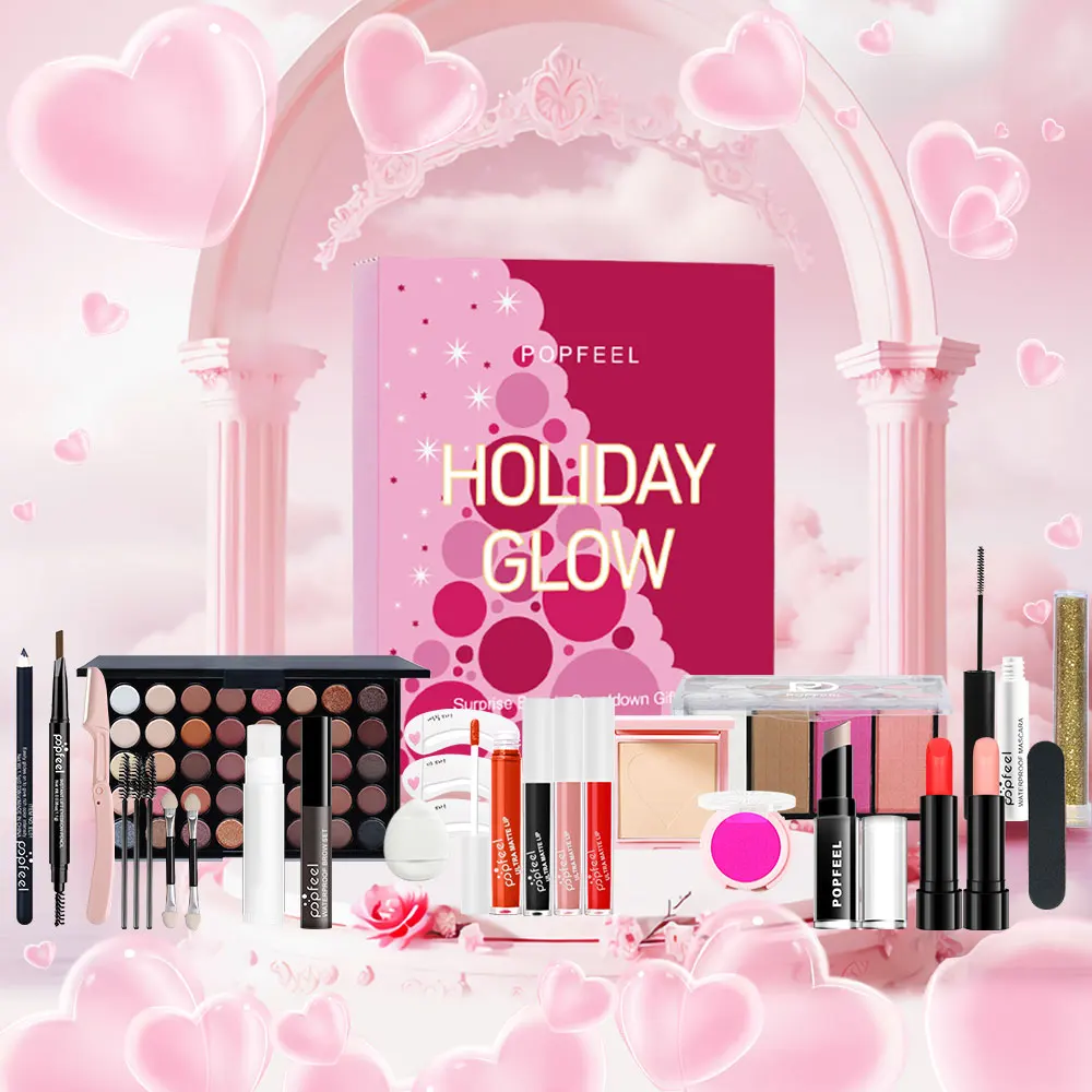 POPFEEL 24-delige Valentijnsdag make-up cadeauset - Inclusief oogschaduwpalet, lippenstiften en verrassingscosmetica, geliefden.