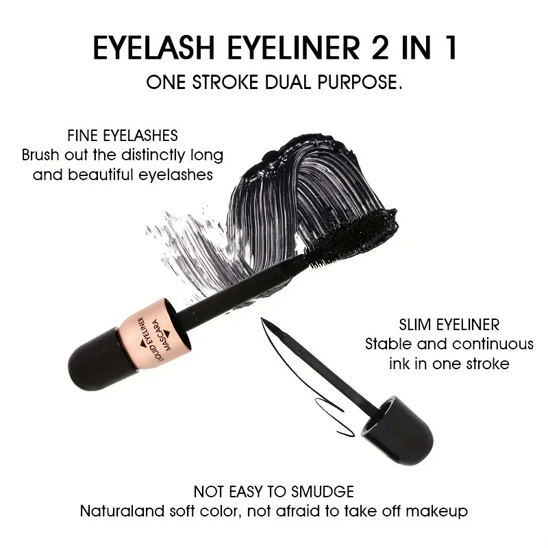 USHAS New Mascara Eyeliner Set Waterproof Moisturize Lasting 2 in 1 Eye Makeup Slender Curly Thick Eyelash Fashion Black Mascara