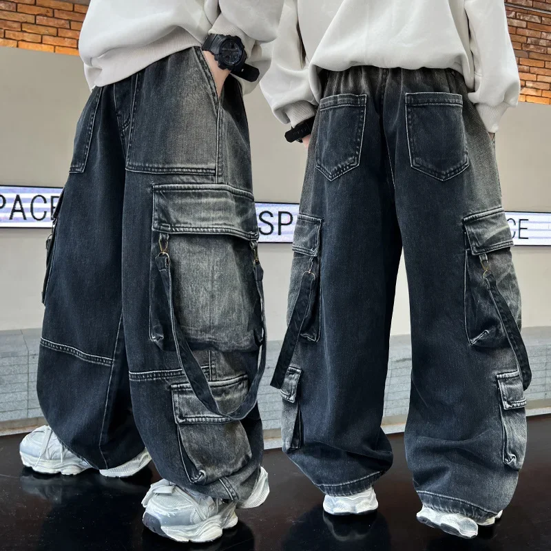 Korean Boys\' Jeans Version Of Boys Street Dance Jeans Wide Leg Pants Street Dance Pants Kid Jeans Denim Cargo Pants
