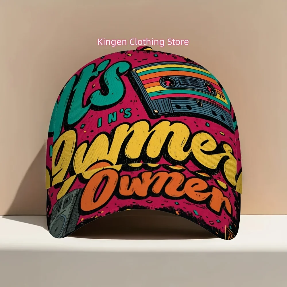 1pc Retro 90s Explosion Print Duckbill Cap - Funky 90s Vibe Adjustable Baseball Hat with Number Print, Lightweight for Casual We