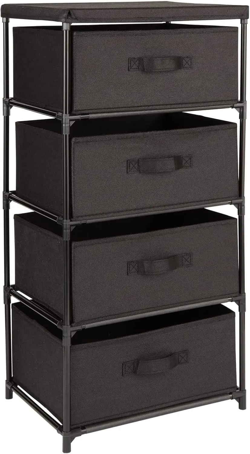 

4-Tier Tall Closet Dresser With Drawers - Clothes Organizer And Small Fabric Storage For Bedroom (Black)