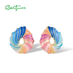 SANTUZZA Pure 925 Sterling Silver Stud Earrings For Women Unique Mix-Colored Ribbon Delicate Party Fine Jewelry Handmade Enamel