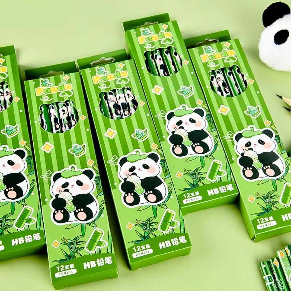 12Pcs/Set Cute Panda Pencil Wood Cartoon Pattern Drawing Pen Stationery Sketch Brush for Student