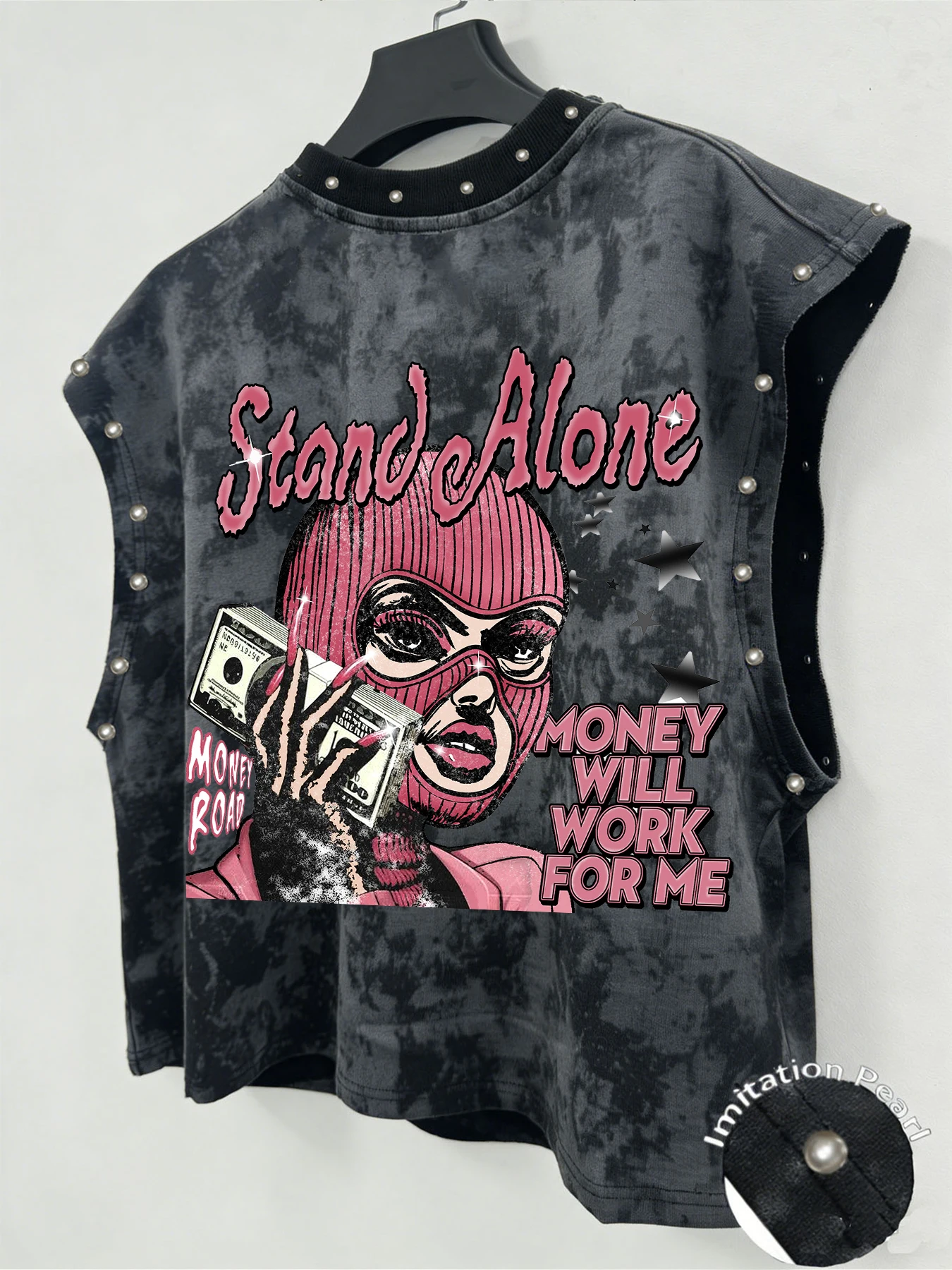 Herren Tanktop mit Batikmuster, ärmelloses Tanktop mit Imitationsperlen, Streetwear-Tanktop, Herren-Tanktop ohne Ärmel, Herren-Oberteil. – Detail 8