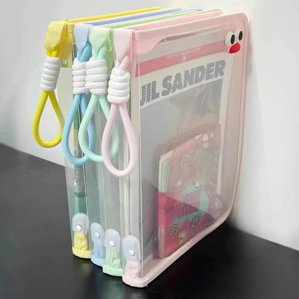 

Macaron Transparent A4 File Bag Large Capacity Textbook Zipper Student Portable Thickened Waterproof Storage Bag