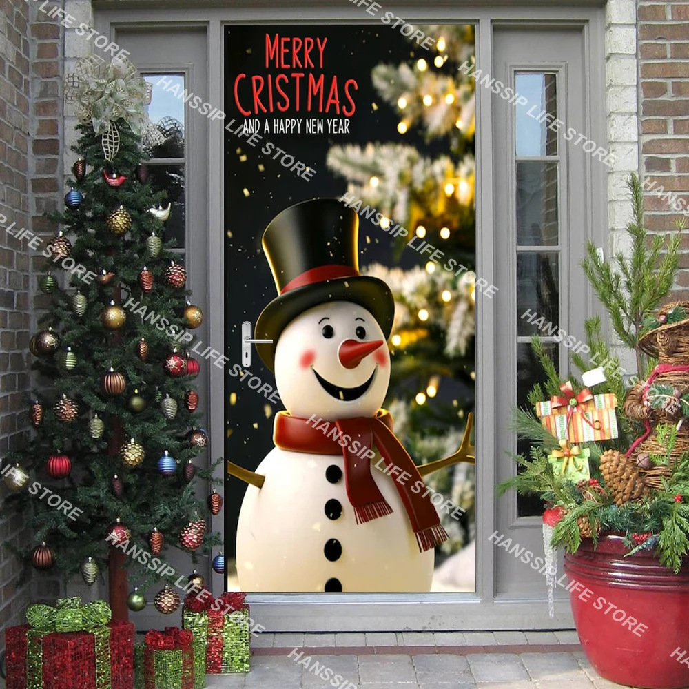 Christmas Festival Door Sticker Home Decoration Removable Creative Snowman Bells Mural Wall Art