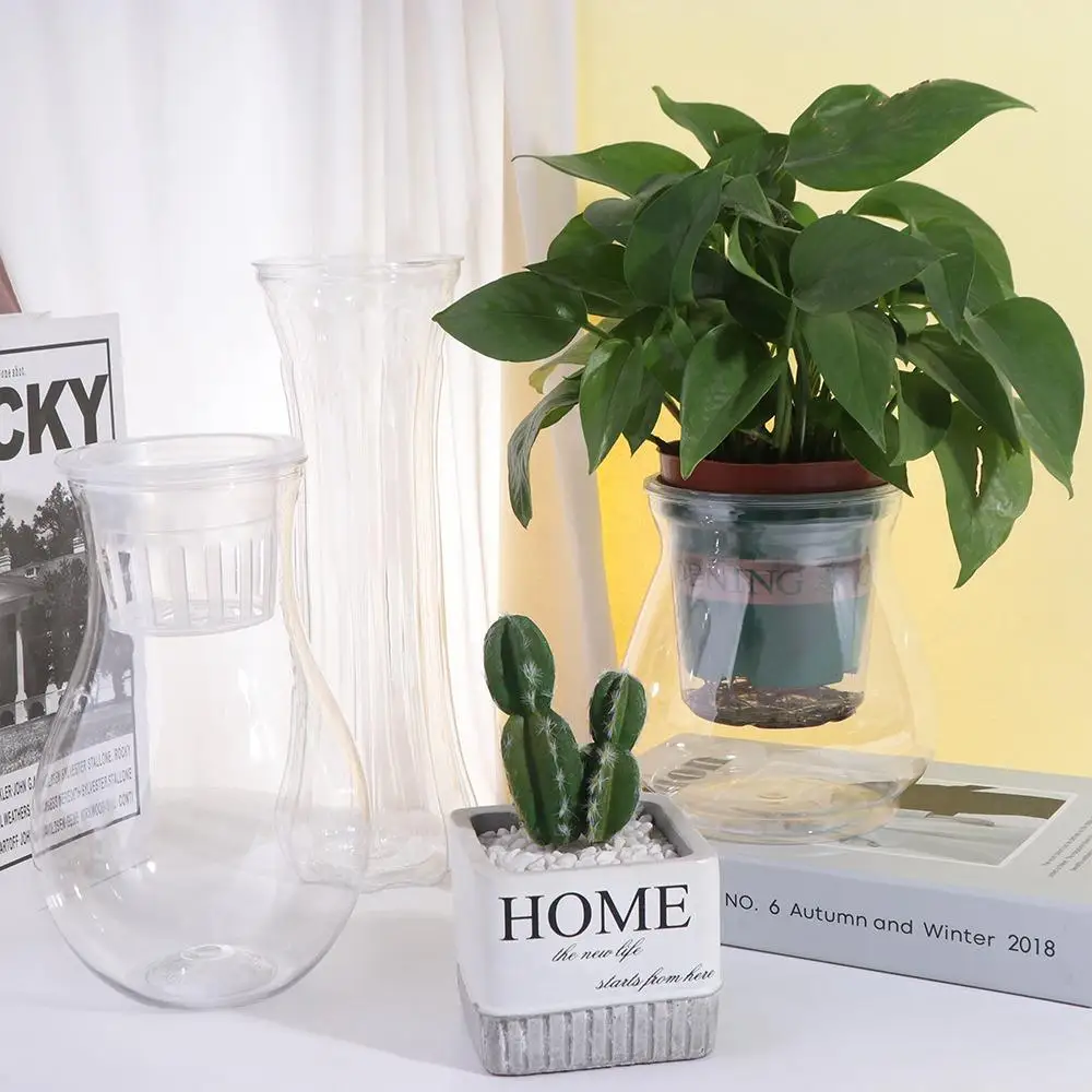 Creative Self Watering Hydroponic Flower Pot Plastic Floor-standing Aquatic Plant Container Simple Transparent Planter Pot