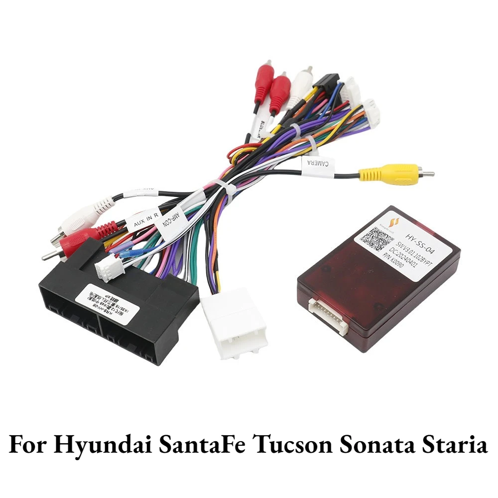 HY-SS-04 Car Radio Canbus Box Decoder for Hyundai SantaFe Tucson Sonata Staria, 16 Pin Wiring Harness Power Adapter