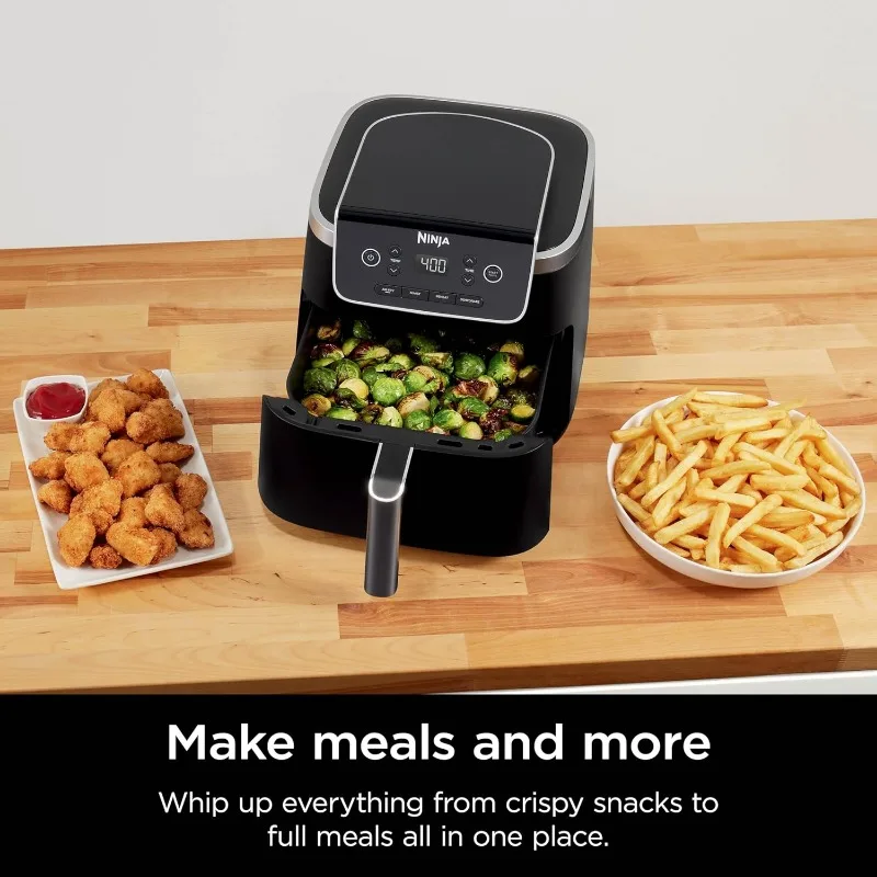 4-in-1 with 5 QT Capacity, Air Fry, Roast, Reheat, Dehydrate, with 400F for hot, Nonstick Basket & Crisper Plate, Grey