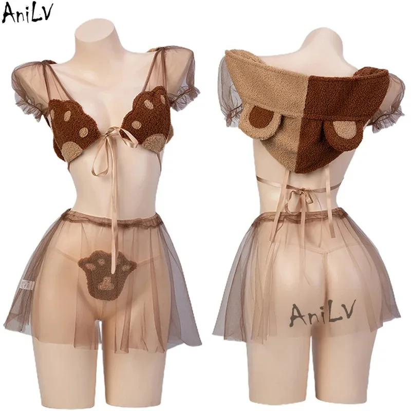 

AniLV Kawaii Girl Cute Bear Paw Temperament Lingerie Anime Cosplay Pajamas Women Sexy Outfit Costumes