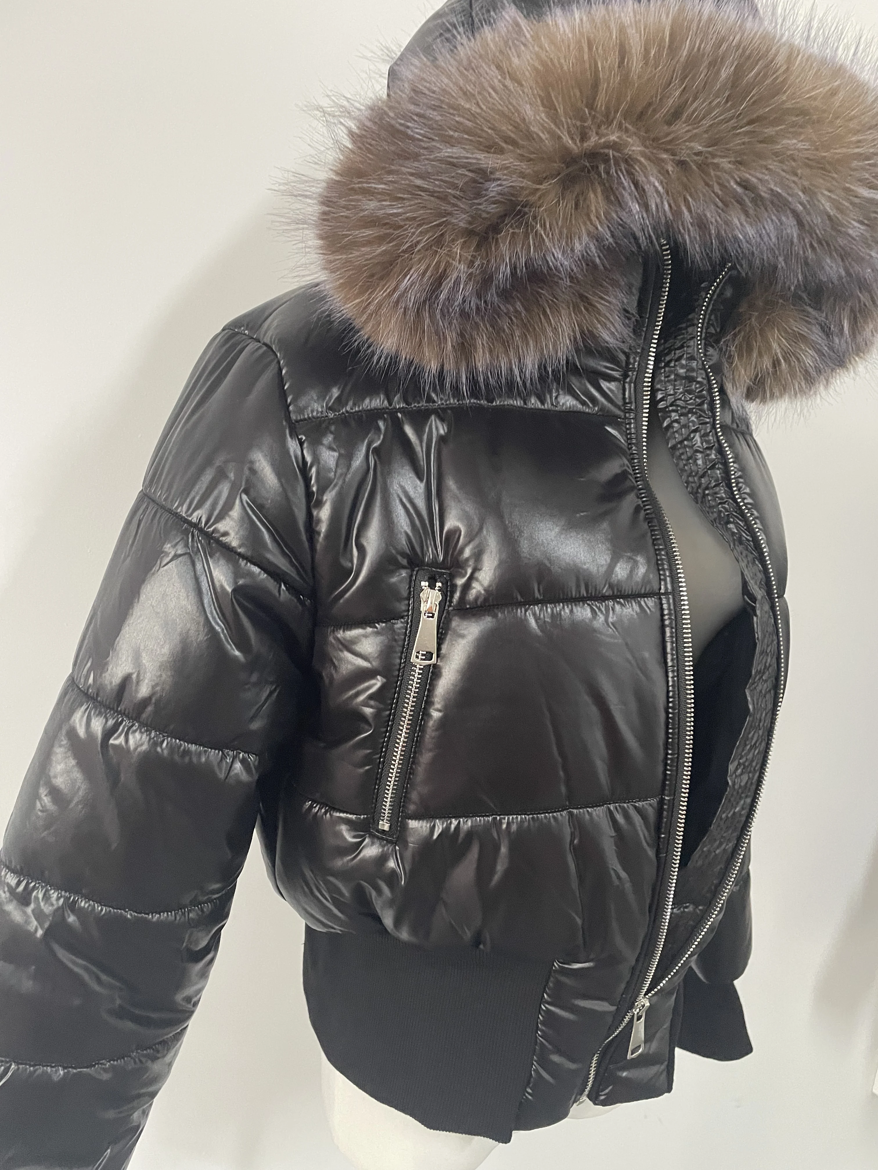 معطف نسائي منتفخ بياقة من الفرو الصناعي ملابس شتوية بقصة ضيقة وحزام بلون سادة #4