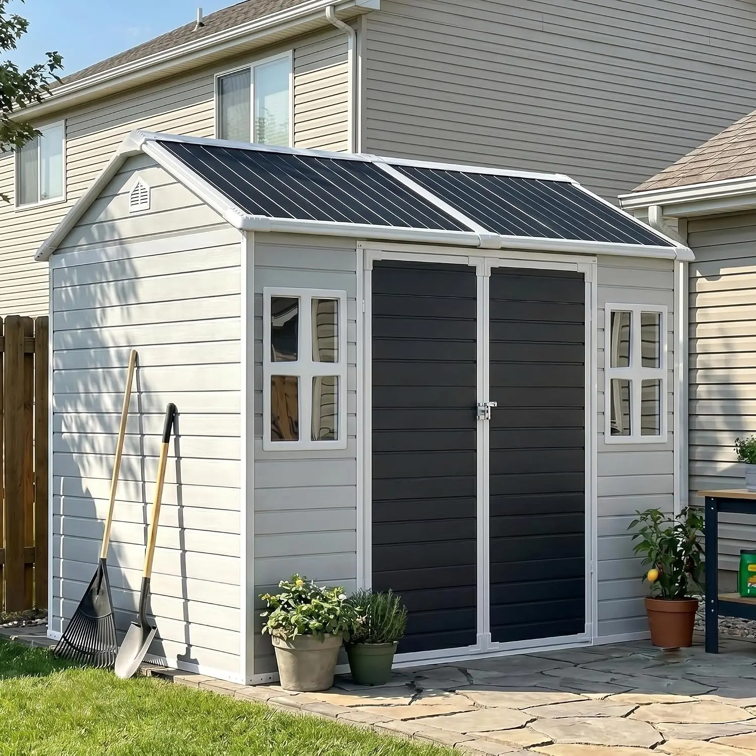 8x6 FT Resin Storage Shed with Floor & Windows, Customized