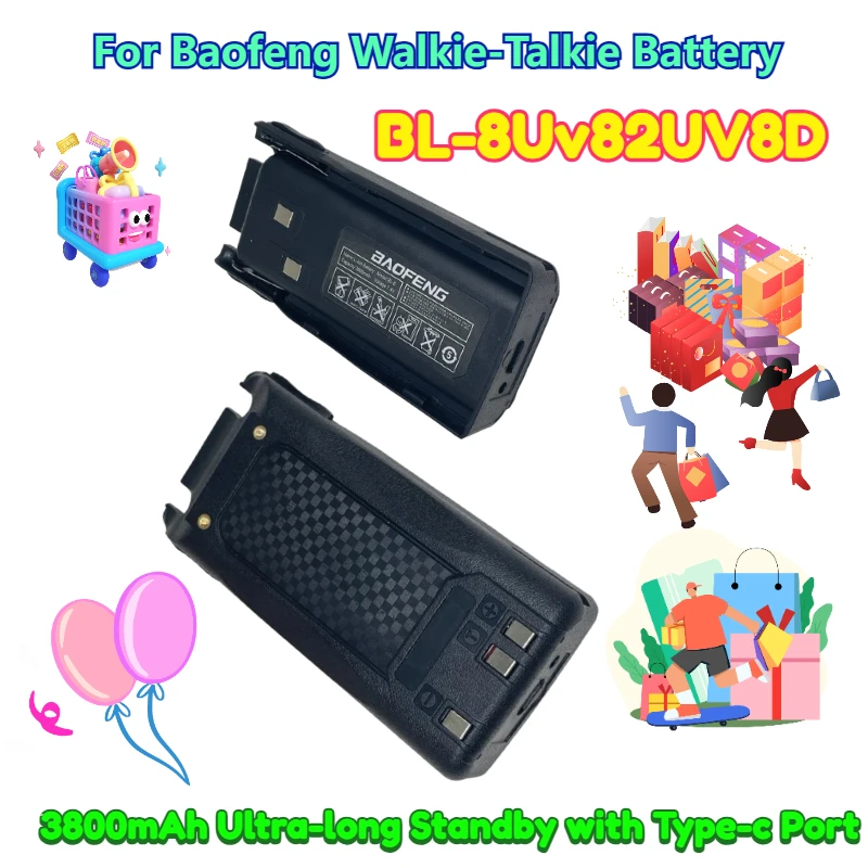 

7.4V for Baofeng Walkie-Talkie Battery BL-8Uv82UV8D Thickened 3800mAh Ultra-long Standby with Type-c Port