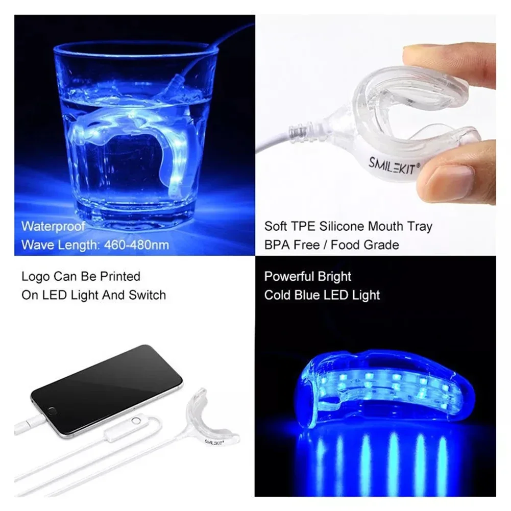 Smart Timing 16 LED cahaya dingin pemutih gigi, perangkat lampu pemutih gigi Gel peroksida perawatan mulut Android IOS USB